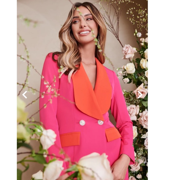 Gorgeous Lavish Alice statement collar colour block blazer in magenta pink - Picture 10 of 14